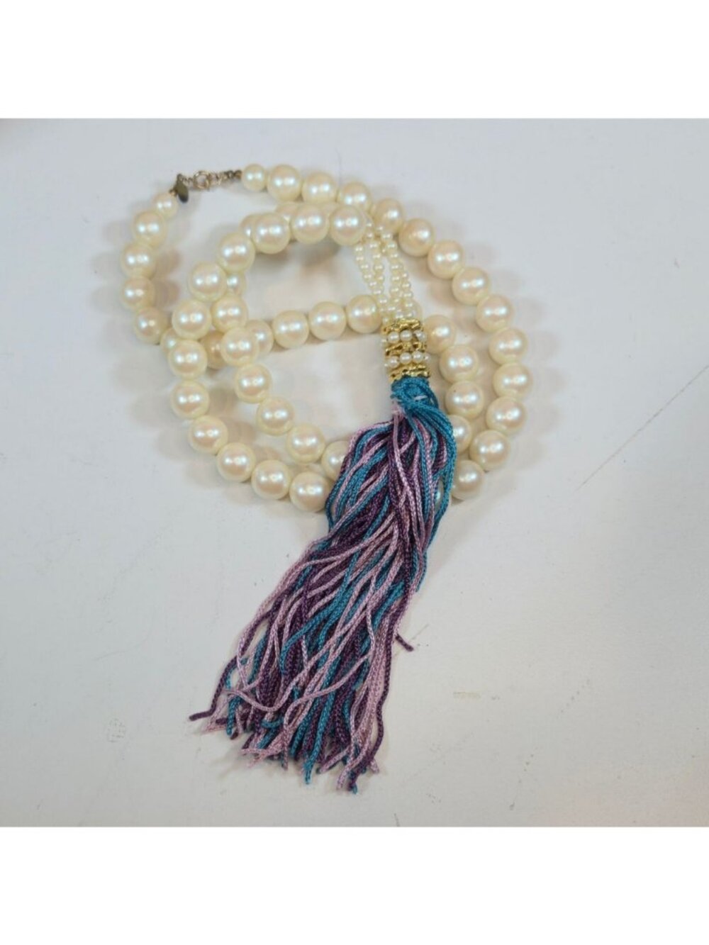Vintage Cadoro Faux Pearl Tassel Necklace Bold Flapper Statement Jewelry 31 Inch - Picture 2 of 14